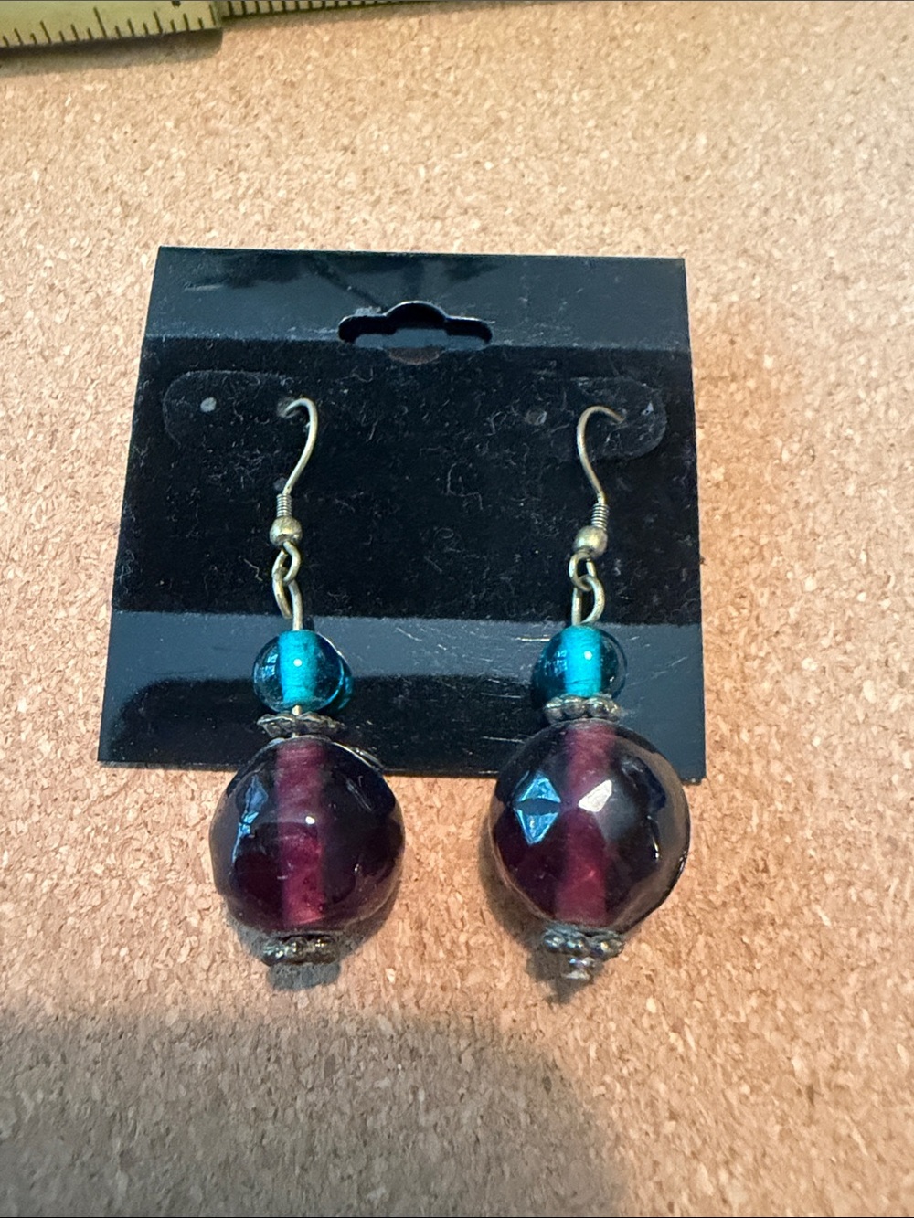 Handcrafted Purple and Teal Glass Drop Earrings